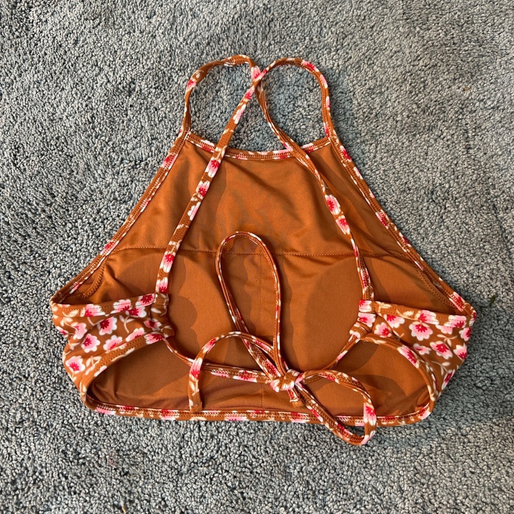 Aerie swim suit top open tied back, cute flowers, and cute colors